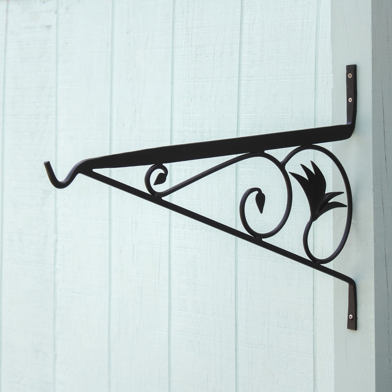ACHLA 24in Morris Bracket | Black Powdercoat Wrought Iron | Outdoor Hanging Planter & Basket Support | 23.5 x 0.5 x 17 in | Model B-43