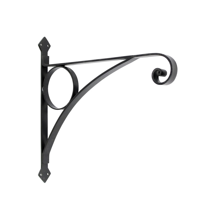 ACHLA Corona Bracket Small | Black Wrought Iron Heavy Duty | Outdoor Hanging Basket Support | 17.5 x 2 x 17 in | Model B-44