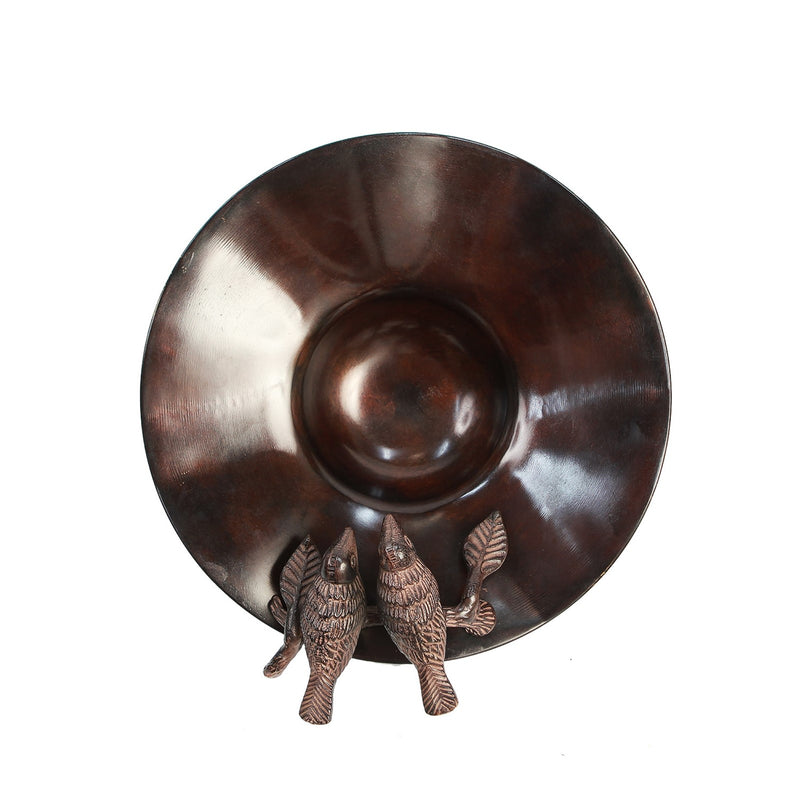 ACHLA Birds Birdbath with Over Railing Bracket | Antique Patina Brass and Aluminum with Black Wrought Iron | Deck, Porch & Balcony | Model BB-02AB-OR2