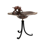ACHLA Birds Birdbath with Tripod Stand | Antique Patina Brass and Wrought Iron | Garden & Patio Accent | 13 x 13 x 14 in | Model BB-02AB-TR2