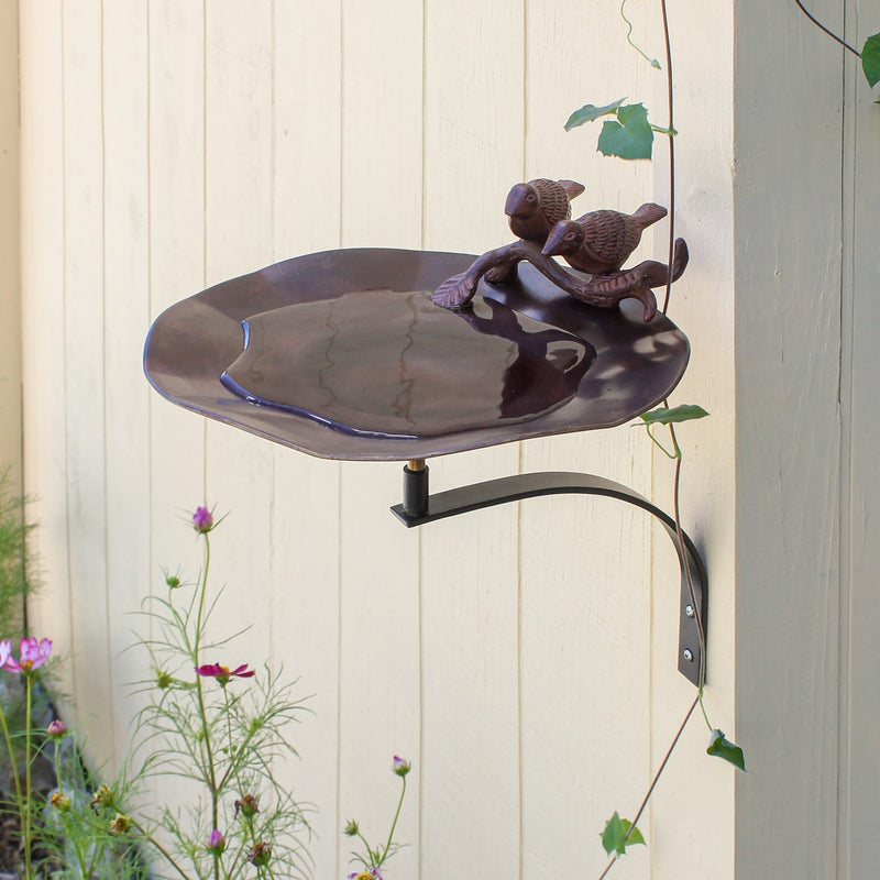 ACHLA Birdbath with Wall Mount Bracket | Antique Patina Brass and Aluminum | Outdoor Garden & Patio Accent | 13 x 15 x 14 in | Model BB-02AB-WM