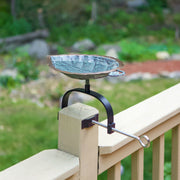 ACHLA Aspen Leaf Birdbath Over Rail Bracket | Antique Brass and Black Wrought Iron | Deck, Porch & Balcony Bird Bath | 15 x 8 x 7 in | Model BB-04-OR2