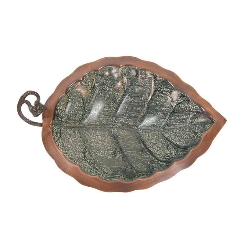 ACHLA Aspen Leaf Birdbath Over Rail Bracket | Antique Brass and Black Wrought Iron | Deck, Porch & Balcony Bird Bath | 15 x 8 x 7 in | Model BB-04-OR2