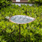 ACHLA Aspen Leaf Birdbath with Stand | Antique Brass and Verdi Finish Brass | Outdoor Garden & Patio Accent | 12.5 x 8.5 x 3 in | Model BB-04-S