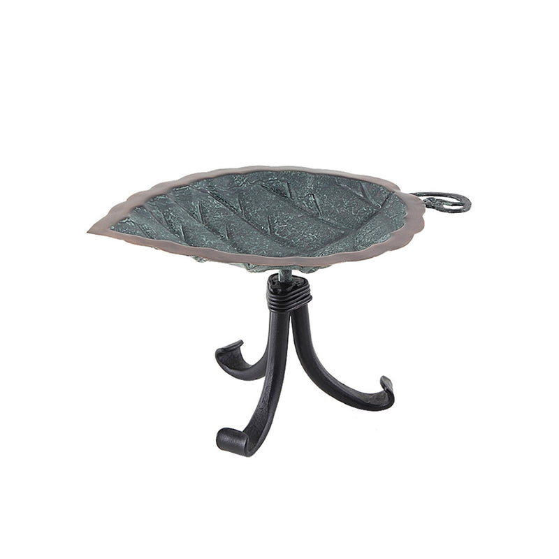 ACHLA Aspen Leaf Birdbath with Tripod Stand | Antique Brass Plated Brass and Black Wrought Iron | Garden Patio & Deck Accent | Model BB-04-TR