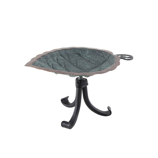 ACHLA Aspen Leaf Birdbath with Tripod Stand | Antique Brass Plated Brass and Black Wrought Iron | Garden Patio & Deck Accent | Model BB-04-TR