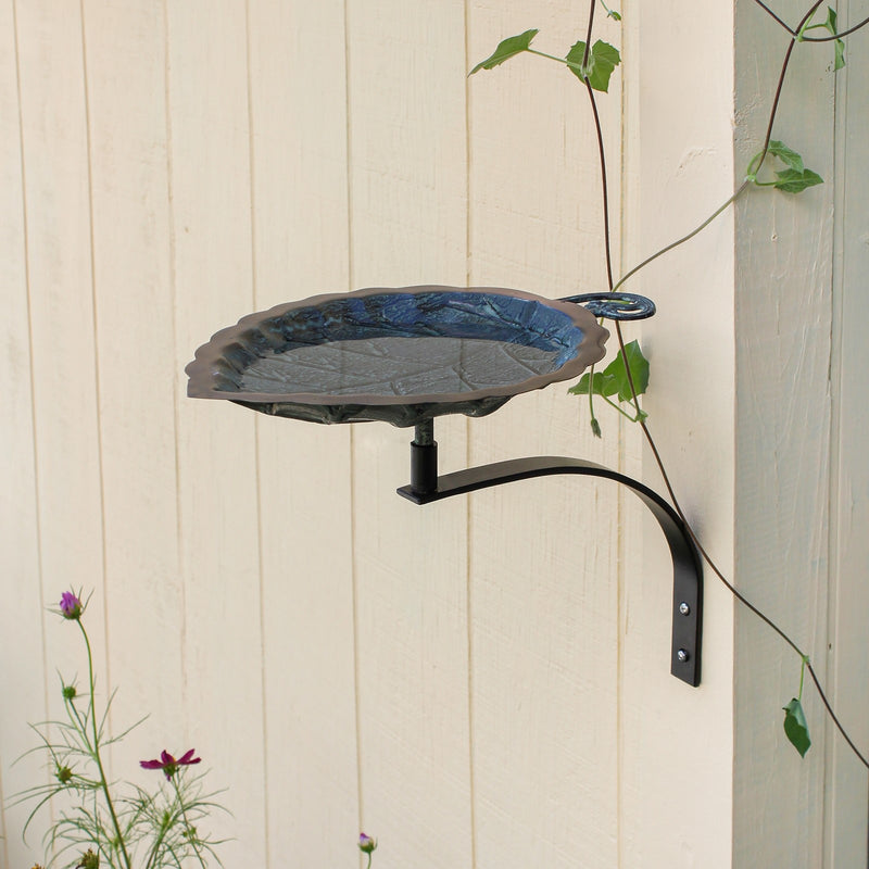 ACHLA Aspen Leaf Birdbath Wall Mount Bracket | Antique Brass Plated Brass and Black Wrought Iron | Small Garden & Urban Landscape | Model BB-04-WM