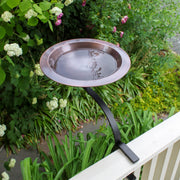 ACHLA Classic II Birdbath with Rail Mount Bracket | Antique Copper Brass Bowl and Black Wrought Iron Bracket | Deck & Balcony Bird | Model BB-05-RM
