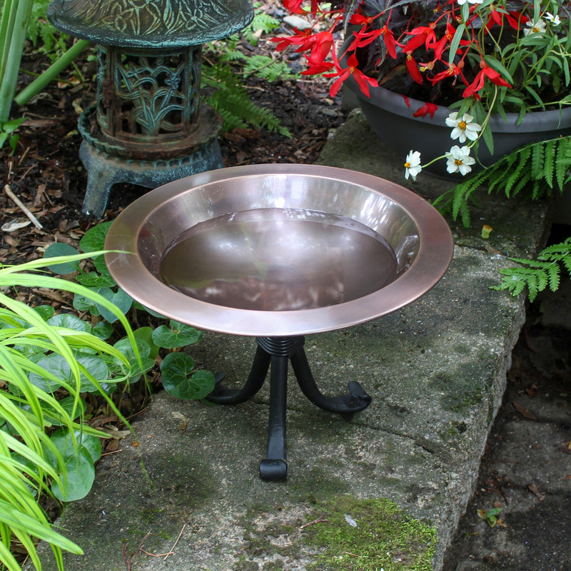 ACHLA Classic II Birdbath with Tripod Stand | Antique Copper Brass Bowl and Black Wrought Iron Base | Garden & Patio Bird Bath | Model BB-05-TR