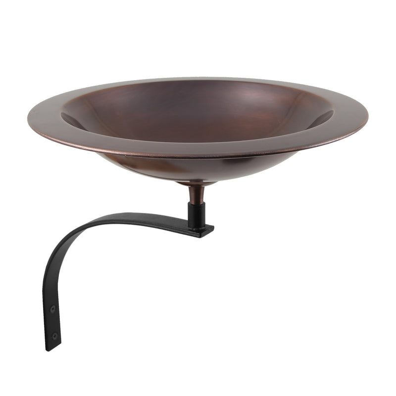 ACHLA Classic II Birdbath with Wall Mount Bracket | Antique Copper Brass and Black Wrought Iron | Patio & Garden Bird Bath | Model BB-05-WM