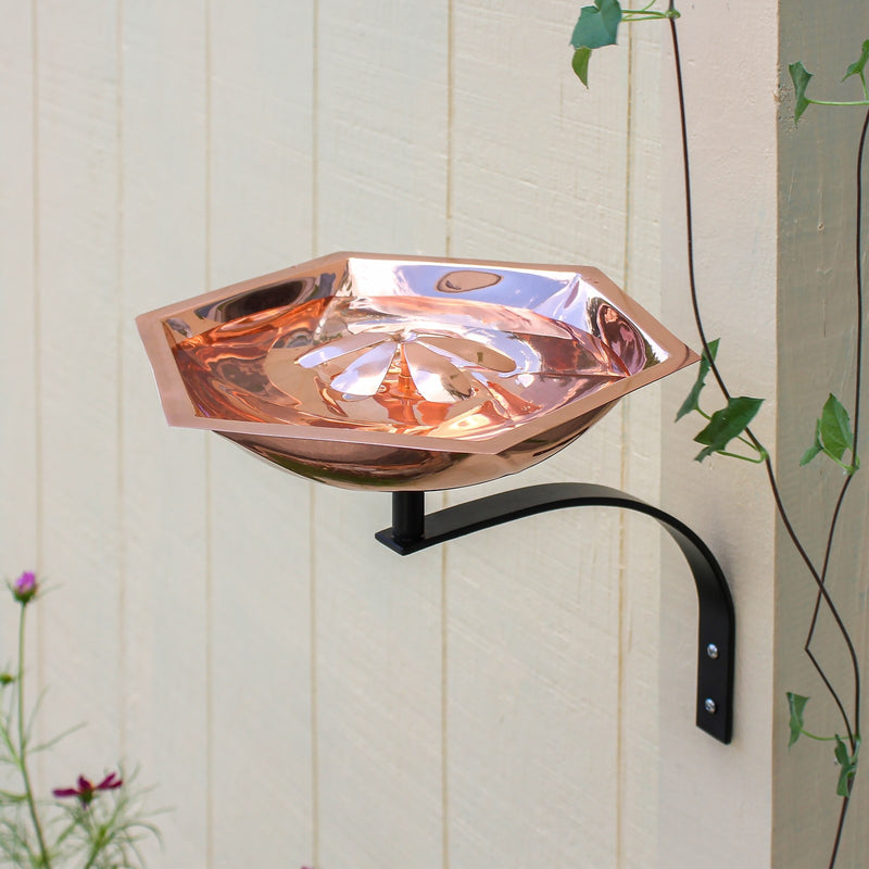 ACHLA Bee Fountain & Birdbath | Copper-Plated Stainless Steel and Wrought Iron | Pollinator Garden & Patio Water Feature | Model BB-07-WM