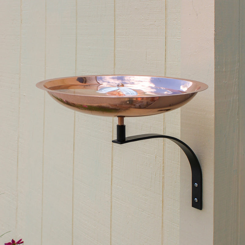 ACHLA Dogwood Birdbath with Wall Mount Bracket | Copper Plated Stainless Steel and Wrought Iron | Patio & Garden Pollinator Water | Model BB-08-WM