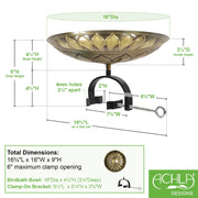 ACHLA African Daisy Birdbath Over Rail Bracket | Antique Brass & Wrought Iron | Deck & Balcony Bird Watching | 16.75 x 16 x 9 in | Model BB-09-OR2
