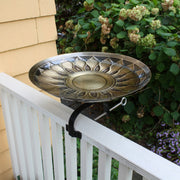 ACHLA African Daisy Birdbath Over Rail Bracket | Antique Brass & Wrought Iron | Deck & Balcony Bird Watching | 16.75 x 16 x 9 in | Model BB-09-OR2