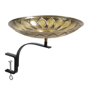 ACHLA African Daisy Birdbath with Rail Mount Bracket | Antique Brass and Black Wrought Iron | Deck & Balcony Bird Watching | Model BB-09-RM