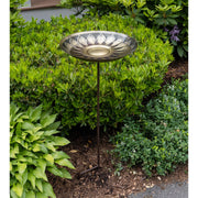 ACHLA African Daisy Birdbath with Stake | Antique Brass & Patina Brass Bowl on Wrought Iron | Garden & Patio Water Feature | Model BB-09-S