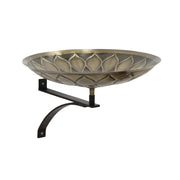 ACHLA African Daisy Birdbath Wall Mount Bracket | Antique Patina Brass Bowl and Black Wrought Iron | Porch & Deck Garden Accent | Model BB-09-WM2