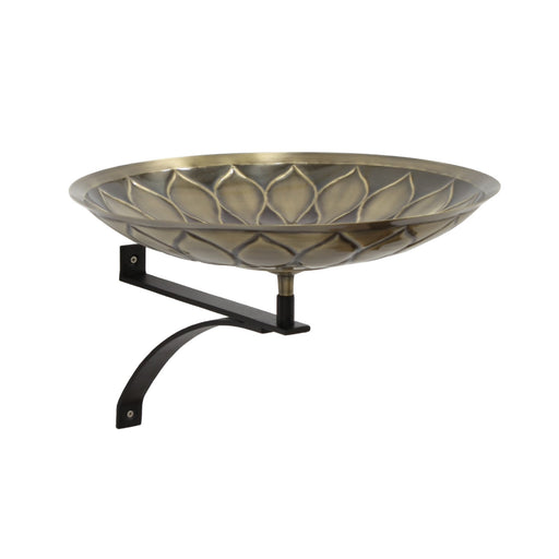 ACHLA African Daisy Birdbath Wall Mount Bracket | Antique Patina Brass Bowl and Black Wrought Iron | Porch & Deck Garden Accent | Model BB-09-WM2