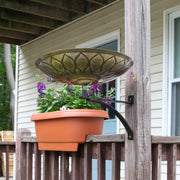 ACHLA African Daisy Birdbath Wall Mount Bracket | Antique Patina Brass Bowl and Black Wrought Iron | Porch & Deck Garden Accent | Model BB-09-WM2
