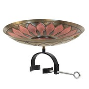 ACHLA Red African Daisy Birdbath Over Rail Bracket | Antique Brass and Wrought Iron | Deck, Porch & Balcony Bird Bath | Model BB-09R-OR2
