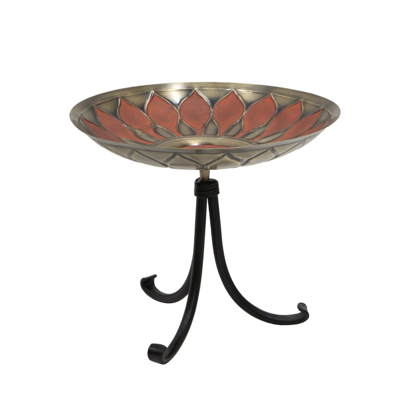ACHLA Red African Daisy Birdbath Tripod Stand | Antique Brass and Red Patina with Wrought Iron | Garden & Patio Accent | Model BB-09R-TR2