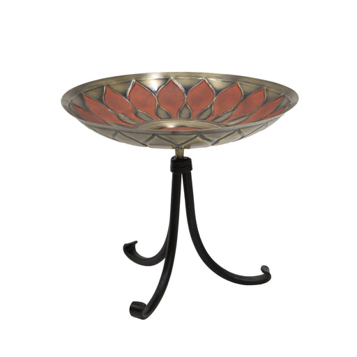 ACHLA Red African Daisy Birdbath Tripod Stand | Antique Brass and Red Patina with Wrought Iron | Garden & Patio Accent | Model BB-09R-TR2