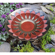ACHLA Red African Daisy Birdbath Tripod Stand | Antique Brass and Red Patina with Wrought Iron | Garden & Patio Accent | Model BB-09R-TR2