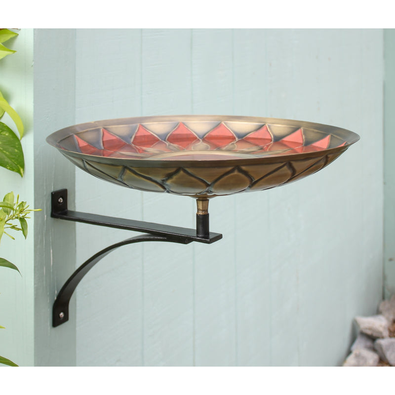 ACHLA Red African Daisy Birdbath Wall Mount Bracket | Antique Brass & Black Wrought Iron | Patio & Garden Bird Bath | Model BB-09R-WM2