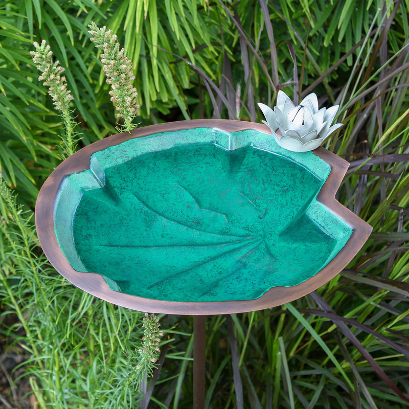 ACHLA Lilypad Birdbath with Stake | Antique Copper Plated and Patina Stainless Steel | Backyard & Garden Water Feature | Model BB-10-S