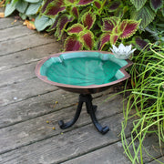 ACHLA Lilypad Birdbath with Tripod Stand | Antique Copper Plated Brass and Wrought Iron | Garden & Patio Accent | 12 x 11 x 10 in | Model BB-10-TR