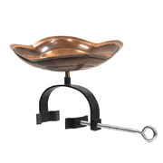 ACHLA Dara Knot Birdbath Over Rail Bracket | Celtic Love Knot Copper Bowl on Black Wrought Iron | Deck & Balcony Bird Bath | Model BB-11-OR2
