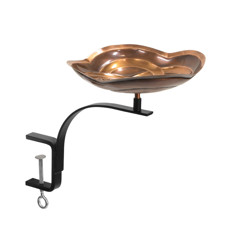ACHLA Dara Knot Birdbath with Rail Mount Bracket | Celtic Love Knot Design Antique Copper Brass and Black Wrought Iron | Deck | Model BB-11-RM