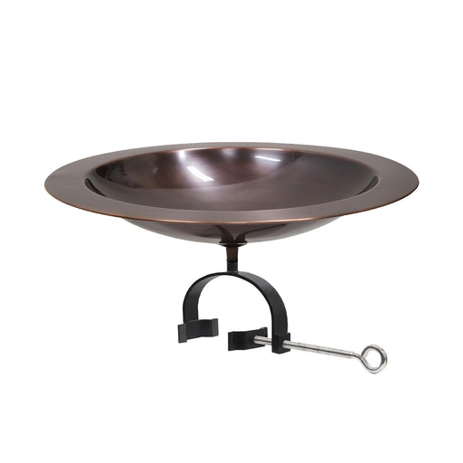 ACHLA 18in Classic Copper Birdbath | Antique Copper Brass Bowl with Black Wrought Iron Over-Rail Bracket | Garden & Patio Accent | Model BB-12T-OR2