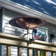 ACHLA 18in Classic Copper Birdbath | Antique Copper Brass Bowl with Black Wrought Iron Over-Rail Bracket | Garden & Patio Accent | Model BB-12T-OR2