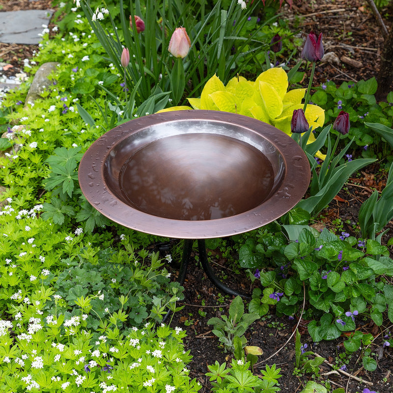 ACHLA 18in Birdbath with Tall Tripod Stand | Antique Copper Brass Bowl and Black Wrought Iron Base | Garden & Patio Accent | Model BB-12T-TR2