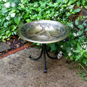 ACHLA Three Hares 18in Birdbath with Tripod Stand | Antique Brass Bowl and Black Wrought Iron Base | Garden & Patio Accent | Model BB-18-TR2