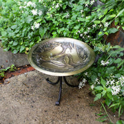 ACHLA Three Hares 18in Birdbath with Tripod Stand | Antique Brass Bowl and Black Wrought Iron Base | Garden & Patio Accent | Model BB-18-TR2