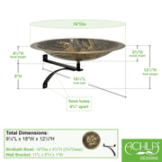 ACHLA Three Hares 18in Birdbath with Wall Mount Bracket | Antique Brass and Black Wrought Iron | Garden Patio & Deck Accent | Model BB-18-WM2