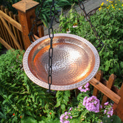 ACHLA Copper Hanging Birdbath 12.5in Dia | Polished Copper and Black Wrought Iron | Outdoor Garden & Patio Birdbath | 12.5 x 12.5 x | Model BBH-02CP