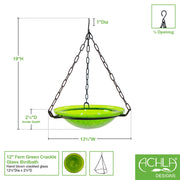 ACHLA Fern Green Hanging Birdbath | Crackled Glass Bowl with Black Wrought Iron Chain | Garden & Patio Bird Bath | Model BBH-02FG