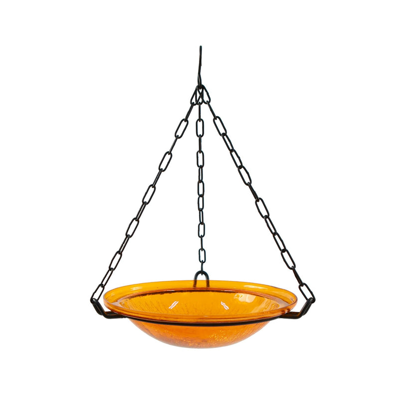 ACHLA Mandarin Hanging Birdbath | Crackled Glass Bowl on Black Wrought Iron Chain | Outdoor Yard & Garden Decor | 12.5 in Dia x 3 in | Model BBH-02M