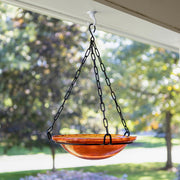 ACHLA Mandarin Hanging Birdbath | Crackled Glass Bowl on Black Wrought Iron Chain | Outdoor Yard & Garden Decor | 12.5 in Dia x 3 in | Model BBH-02M