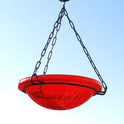 ACHLA Red Crackle Hanging Birdbath | Crackled Glass Bowl with Black Wrought Iron Chain | Garden & Patio Bird Bath | Model BBH-02R