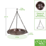 ACHLA Classic 18in Hanging Birdbath | Antique Copper and Roman Bronze Wrought Iron | Garden & Yard Wildlife Decor | 18 x 18 x 23 in | Model BBH-04CP