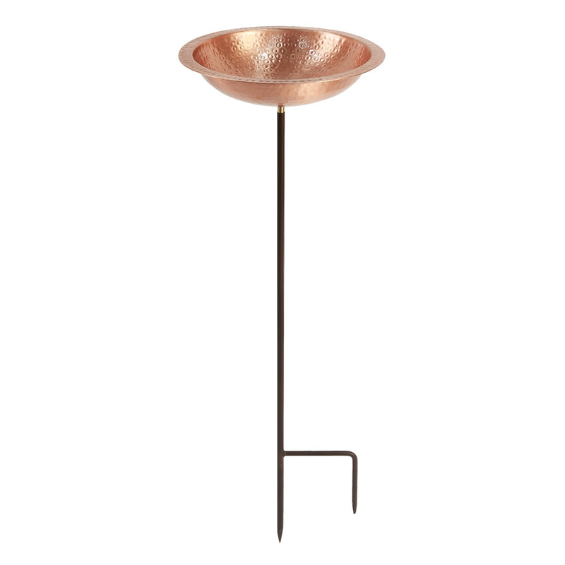 ACHLA Hammered Solid Copper Birdbath | Satin Copper and Roman Bronze Wrought Iron | Garden & Patio Bird Bath | 12 x 12 x 39 in | Model BBHC-02T-S