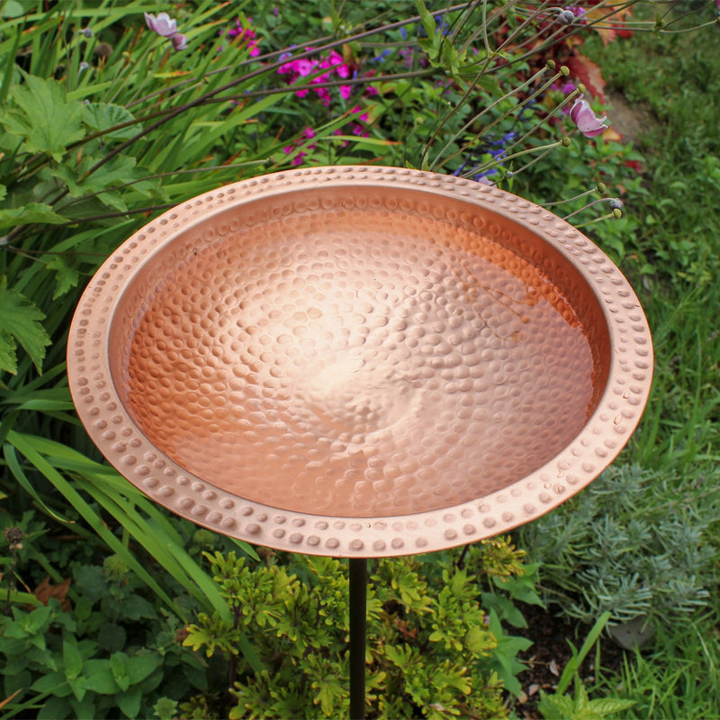 ACHLA Hammered Solid Copper Birdbath | Satin Copper and Roman Bronze Wrought Iron | Garden & Patio Bird Bath | 12 x 12 x 39 in | Model BBHC-02T-S