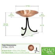 ACHLA Hammered Solid Copper Birdbath Tripod Stand | Satin Copper and Black Wrought Iron | Garden & Patio Bird Bath | Model BBHC-03T-TR2
