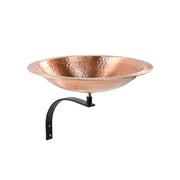 ACHLA Hammered Solid Copper Birdbath Wall Mount | Satin Copper Brass Bowl with Black Wrought Iron Bracket | Balcony & Deck Garden | Model BBHC-03T-WM