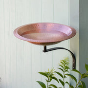ACHLA Hammered Solid Copper Birdbath Wall Mount | Satin Copper Brass Bowl with Black Wrought Iron Bracket | Balcony & Deck Garden | Model BBHC-03T-WM