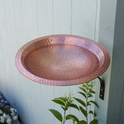 ACHLA Hammered Solid Copper Birdbath Wall Mount | Satin Copper Brass Bowl with Black Wrought Iron Bracket | Balcony & Deck Garden | Model BBHC-03T-WM